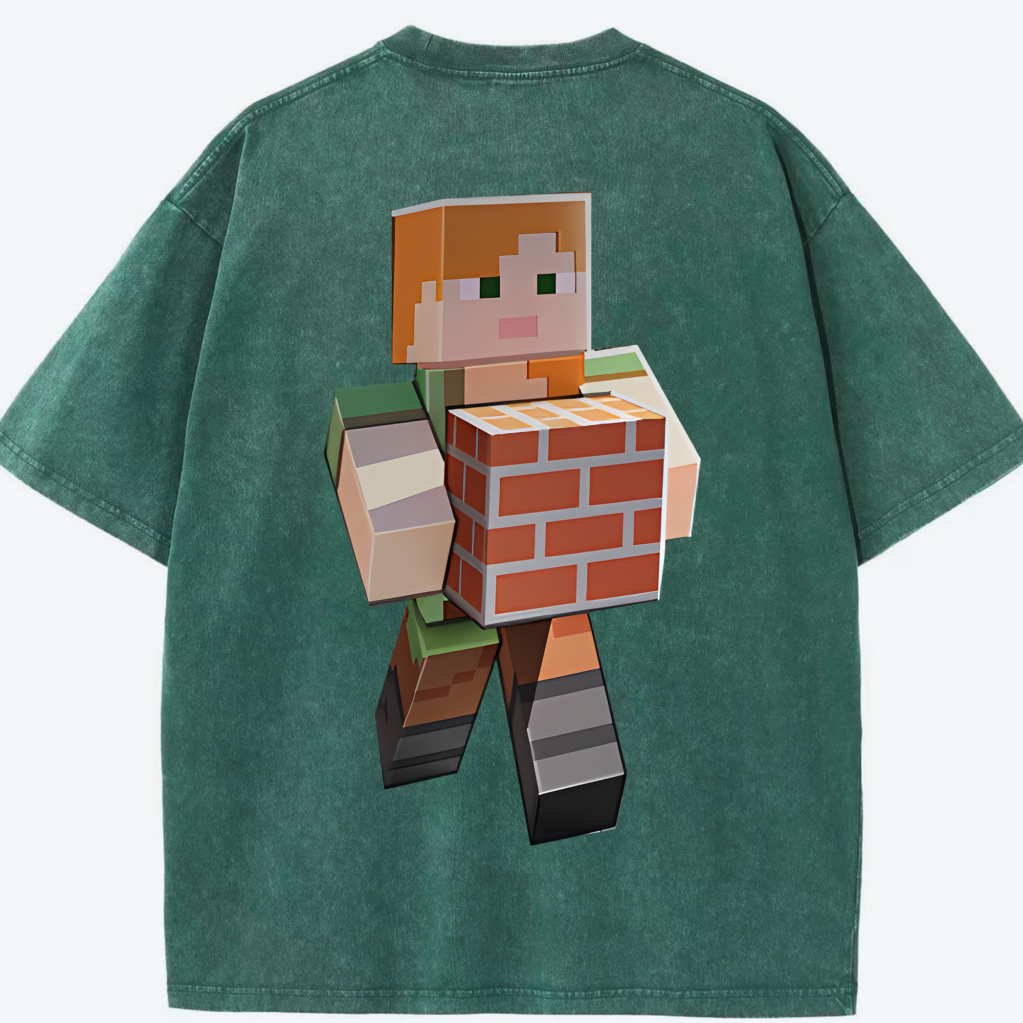 （画像用） マインクラフト ブロックの世界 Minecraft MC Block world 綿100% ヴィンテージ風 半袖Tシャツ（背面プリント）